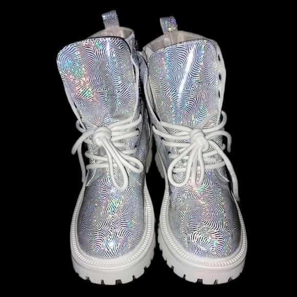 Silvery platform combat boots sz 8.5 - Picture 4 of 9